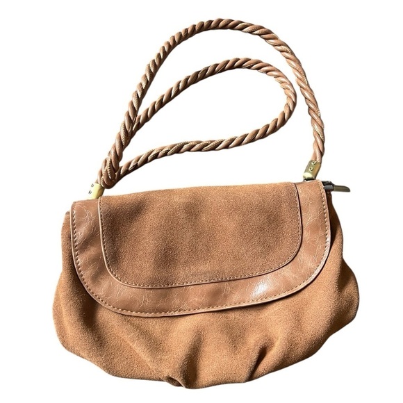 Anthropologie Handbags - Anthropologie Marvita Crossbody Camel Brown Suede Bohemian Bag